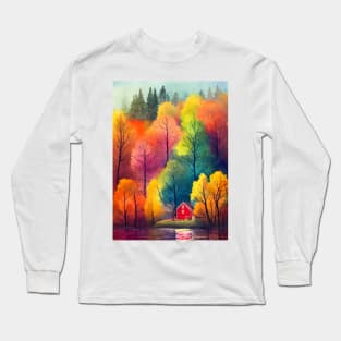 Colorful Autumn Landscape Watercolor 4 Long Sleeve T-Shirt